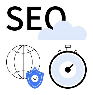 SEO Optimization Speed, Security, Global Connectivity, Cloud-Based Solutions Ilustración de archivo