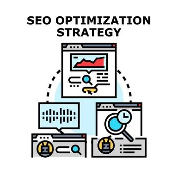 Seo optimization strategy developing web search analytics Illustrazione stock
