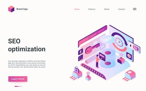 Seo optimization technology isometric landing page, analyst manages business Illustrazione stock