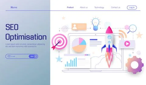 SEO optimization technology modern flat design, search engine analytics Stock Illustration