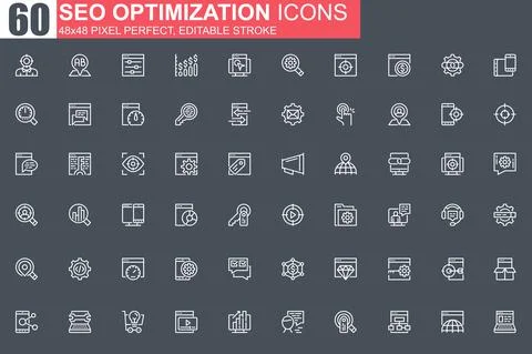 SEO optimization thin line icon set. Stock Illustration