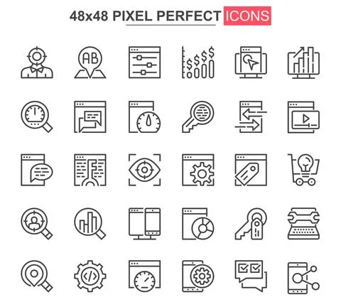 SEO optimization thin line icon set. 库存插图