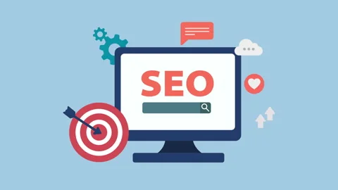 SEO optimization through data analysis Concept 2d animation with alpha matte Stock Footage 335607954