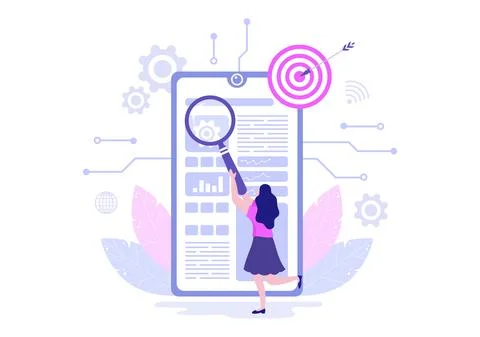 SEO Optimization Vector Illustration To Search Engine, App Development, Web P Illustrazione stock