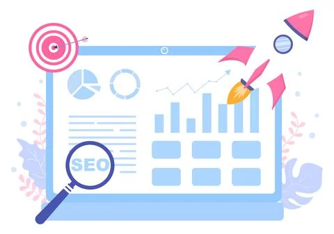 SEO Optimization Vector Illustration To Search Engine, App Development, Web P Illustrazione stock