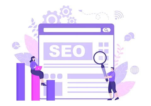 SEO Optimization Vector Illustration To Search Engine, App Development, Web P Stock Illustration