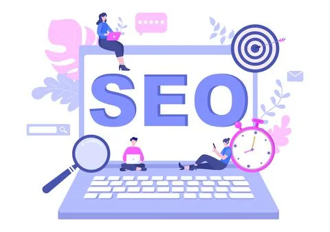 SEO Optimization Vector Illustration To Search Engine, App Development, Web P Illustrazione stock