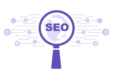 SEO Optimization Vector Illustration To Search Engine, App Development, Web P Illustrazione stock