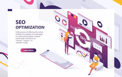 SEO optimization vector isometric concept banner Stock Illustration