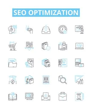 SEO optimization vector line icons set. SEO, optimization, ranking, content 스톡 일러스트