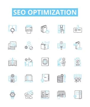 SEO optimization vector line icons set. SEO, optimization, ranking, content Illustrazione stock