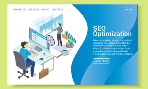 SEO optimization vector website landing page design template Stock Illustration