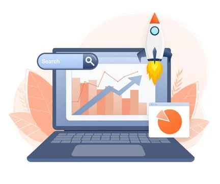 SEO Optimization, web analytics and seo marketing social media concept. Business Stock Illustration