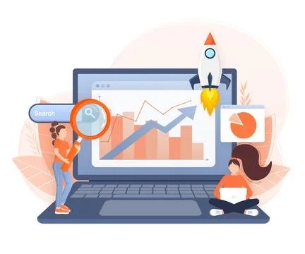 SEO Optimization, web analytics and seo marketing social media concept. Business Stock Illustration