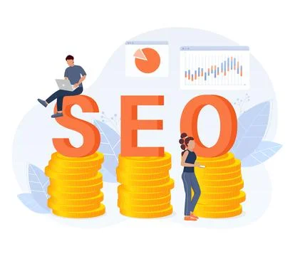 SEO Optimization, web analytics and seo marketing social media concept. Business Stock Illustration