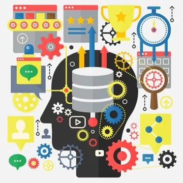 SEO Optimization, Web Development and Cloud Computing technology concept on the 库存插图