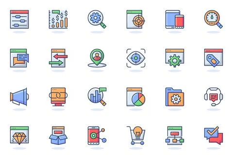 Seo optimization web flat line icon Stock Illustration