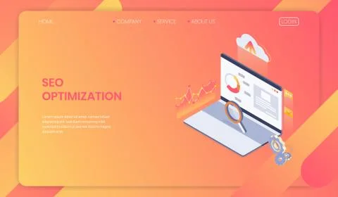 Seo optimization web page template concept, Isometric web analytic Stock Illustration
