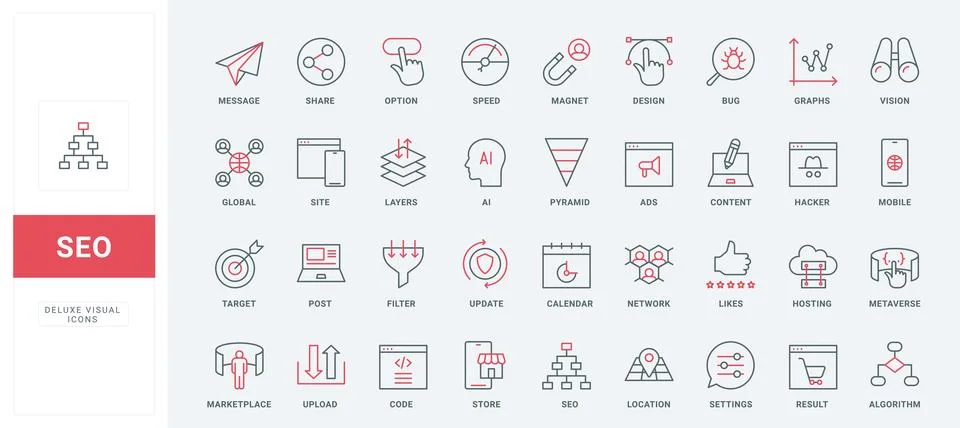 SEO optimization, web traffic statistics and analytics, content search line Stock Illustration