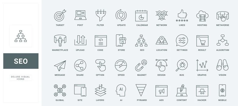 SEO optimization, web traffic statistics and analytics, content search line Stock-Illustration