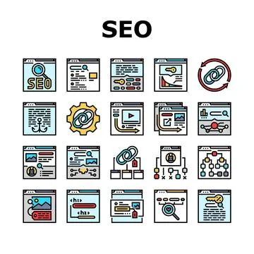 Seo optimize community icons set vector Stockillustratie
