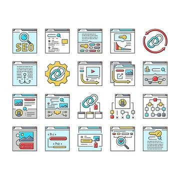 Seo optimize community icons set vector Stockillustratie