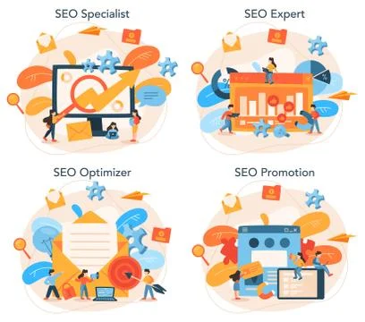 SEO optimizer concept set. Idea of search engine optimization for website Stock Illustration