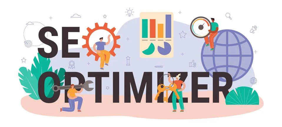 SEO optimizer typographic header. Idea of search engine optimization Illustrazione stock