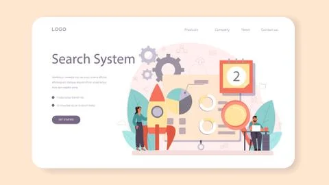 SEO optimizer web banner or landing page. Idea of search engine Stock Illustration