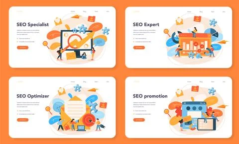 SEO optimizer web banner or landing page set. Idea of search engine optimization Illustrazione stock