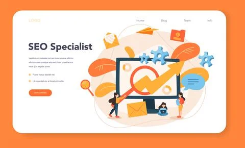 SEO optimizer web banner or landing page. Idea of search engine optimization Illustrazione stock