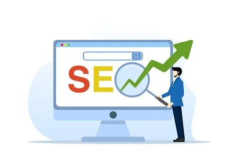 SEO or Search Engine Optimization concept, website search results. Illustrazione stock