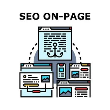Seo on page optimizing web content for search engines Stock Illustration