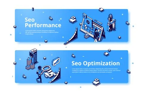 SEO performance and optimization isometric banner 스톡 일러스트