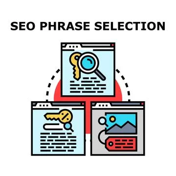 Seo phrase selection web pages analyzing content Stock Illustration