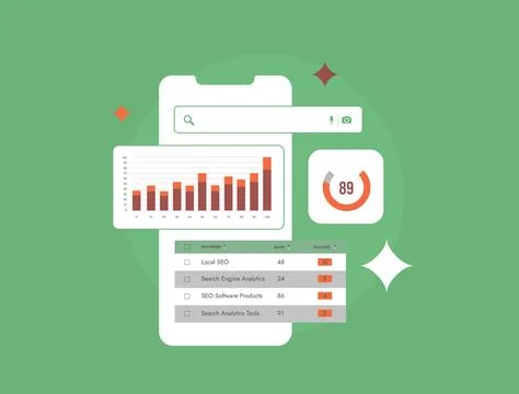 SEO Position Tracking Software, Search Engine Rank monitoring. Website SEO イラスト素材
