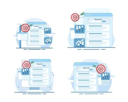 SEO ranking illustration set featuring website position tracking Stock Illustration
