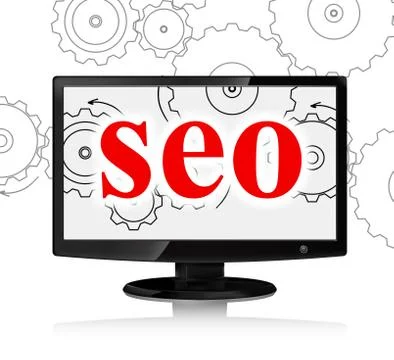 Seo red word and Computer monitor with cog wheels Stock Illustration