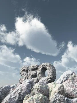 Seo rock under cloudy blue sky - 3d illustration Stock Illustration