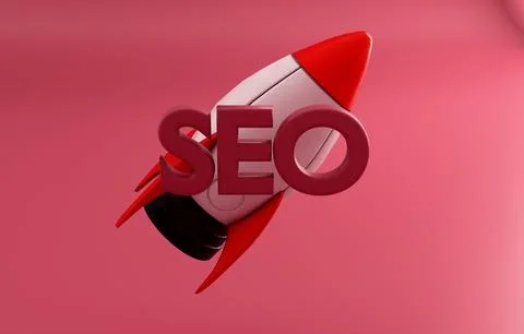 SEO rocket symbol 3D marketing boost pastel render Stock Illustration