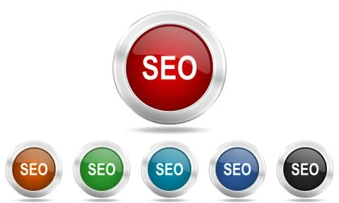 Seo round glossy icon set, colored circle metallic design internet buttons Stock Illustration