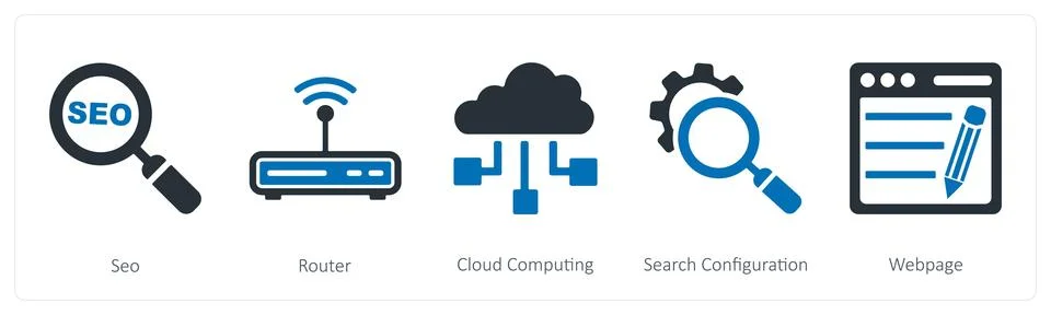 Seo, router, cloud computing Stockillustratie
