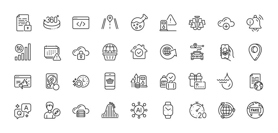 Seo script, Edit person and House security line icons pack. For web app. Line Stock Illustration