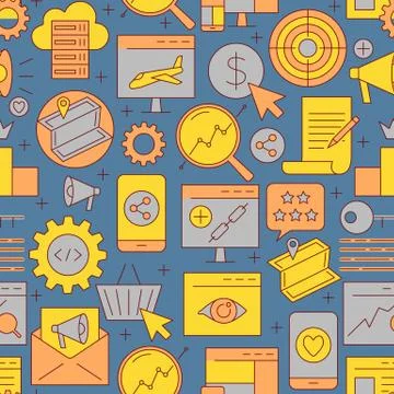 SEO seamless background in colored line style Stock Illustration