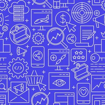 SEO seamless background in thin line style Illustrazione stock