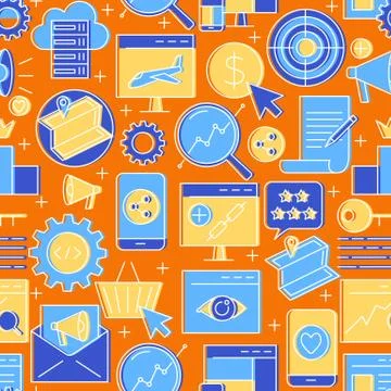 SEO seamless pattern in colored line style Stock Illustration