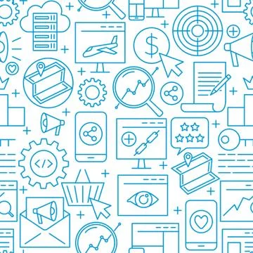 SEO seamless pattern in thin line style 스톡 일러스트