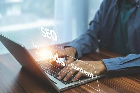 SEO Search Engine Analysis, SEO Search Engine Optimization concept with lap.. Stock Photos