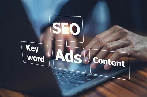 SEO Search Engine Analysis, SEO Search Engine Optimization concept with lap.. Stock Photos