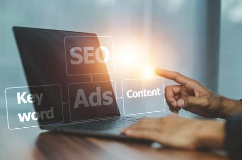 SEO Search Engine Analysis, SEO Search Engine Optimization concept with lap.. Stock Photos